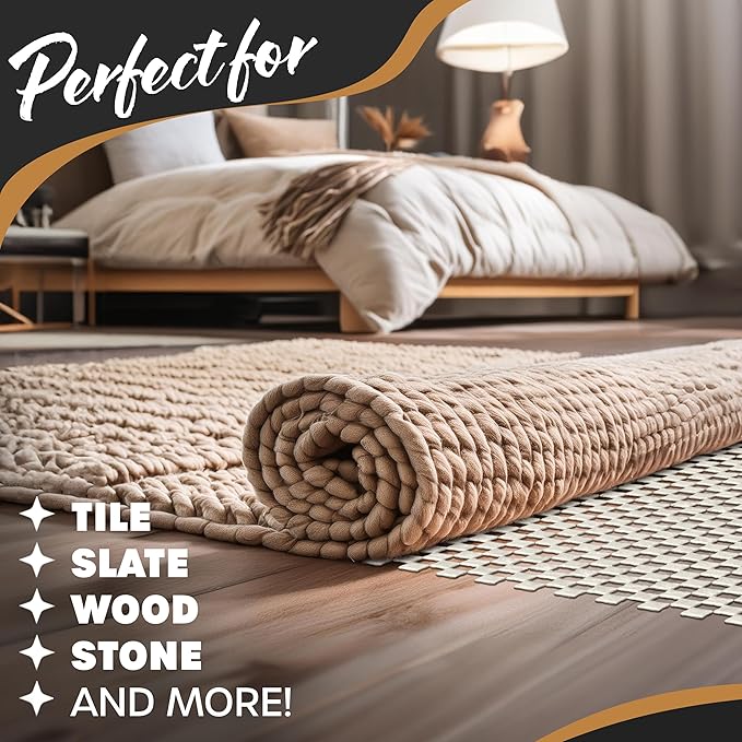 Nevlers 5'x8' White Anti Skid Rug Gripper for Hardwood Floors & Other Surfaces | PVC Foam Rug Pad Non Slip Design | Open Weave Non Slip Rug Pads | Customizable Carpet Pad & Under Rug Non Slip Pad
