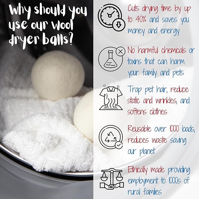 Wool Dryer Balls Organic Premium | Handcrafted Animal Collection A | 6 Balls XL, Ethically & Humanely Made, Natural Fabric Softener, Laundry Dryer Balls Reusable, Wrinkle Release