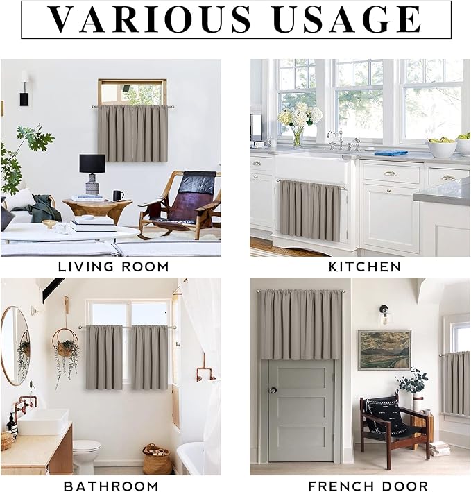 RYB HOME Small Curtains for Bathroom Windows, Blackout Blinds Shades for Bedroom Dorm Storage Cabinet Door Basement Farmhouse Decor, W 34 x L 36 inches, Sand, 2 Panels