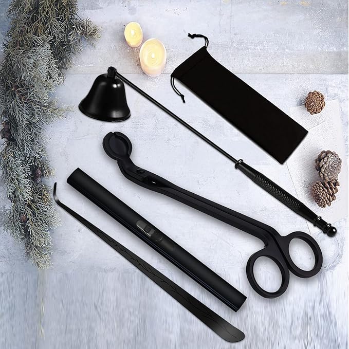 4IN1 Candle Accessory Set, Rechargeable Candle Lighter, Candle Wick Trimmer Cutter, Candle Snuffer & Candle Wick Dipper for Candle Lover Aromatherapy Gift, Stainless Steel Candle Care Kit
