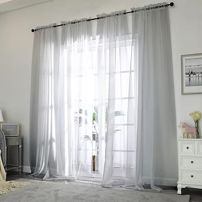 Chyhomenyc Charcoal Grey Sheer Curtains 108 Inch Length 2 Panels, Extra Long Light Filtering Solid Voile Window Drapes for Patio/Living Room/Wedding/Party Ceremony, 2 Panels, 9FT Length