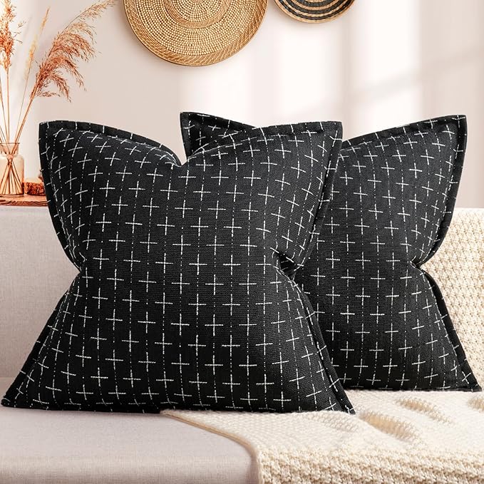 ZWJD Pillow Covers 18x18 Set of 2 Soft Polyester Textured Pillow Covers with Stylish Flange Edge Cozy Farmhouse Throw Pillows for Couch Bed Sofa Living Room