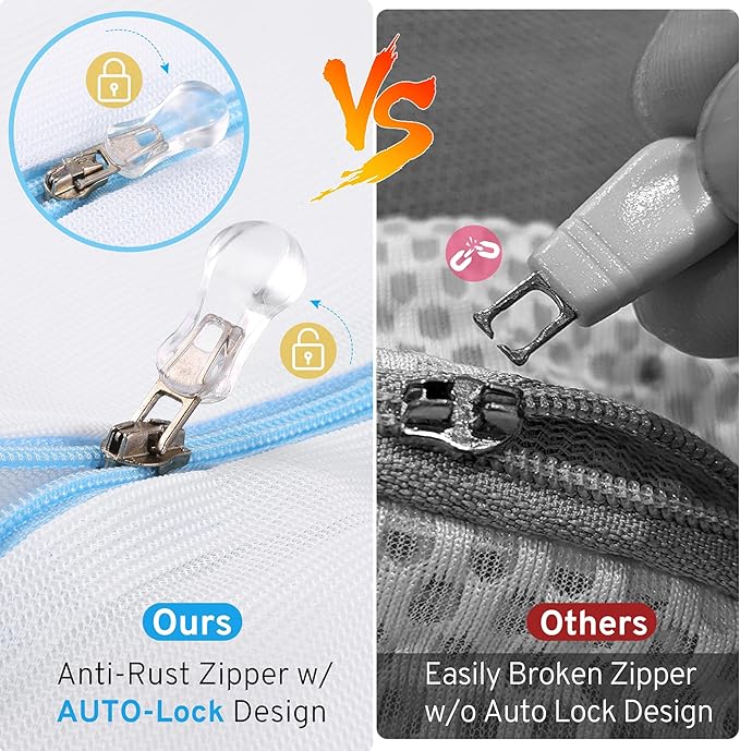 3 Pack 3 Size Mesh Laundry Bags Set for Delicates with AUTO-Lock Zipper, Lingerie Bags for Washing Delicates, Laundry Bags Mesh Wash Bags, Delicates Laundry Bag for Jeans,Blouse,Stocking,Bra