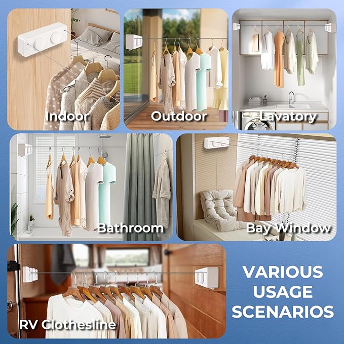 Retractable Clothesline Indoor Outside Heavy-Duty, Upgrade 304 Double Stainless Steel Shower Room Clothes line, Fit Rv Balcony Courtyards Indoor Drying Rack Clothesline, 13.8ft