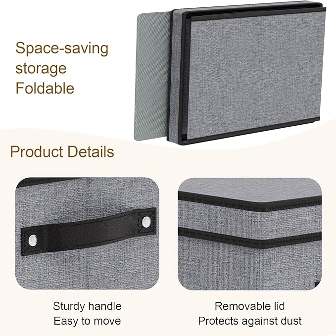Storage Boxes, 15 x 9.8 x 8.3 Inch Baskets for Organizing with Lids, Fabric Bins with Handles, Decorative Linen Closet Organizers, Gray, 1 Pack