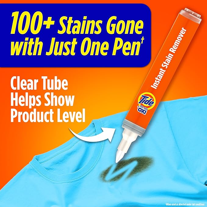 Tide Stain Remover for Clothes, Tide To Go Pen, Instant Stain & Spot Remover for Clothes, Travel & Pocket Size, 5 Count (Pack of 1) (Packaging May Vary)
