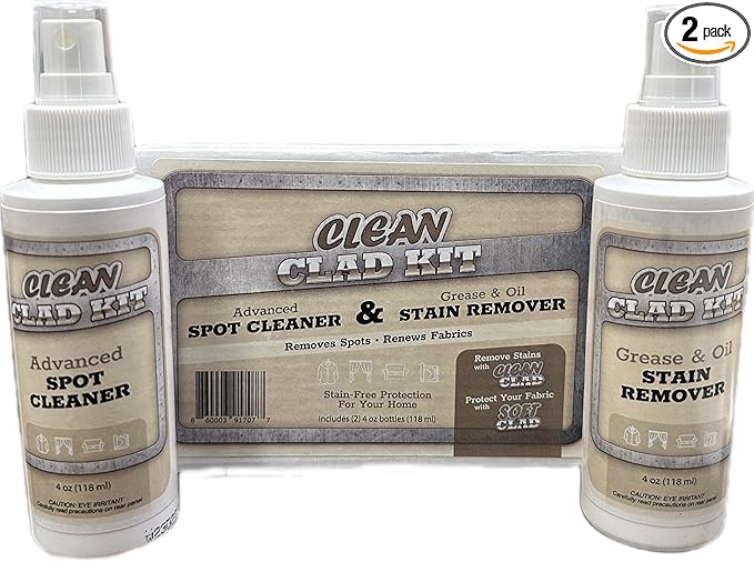 Upholstery Cleaner Kit – 2-Pack Stain Removers for Couch, Sofa, Car Seats & Carpet – Targets Grease, Food, Oil, Beverage & Makeup Stains – Auto Interiors & Home Use – Made in USA