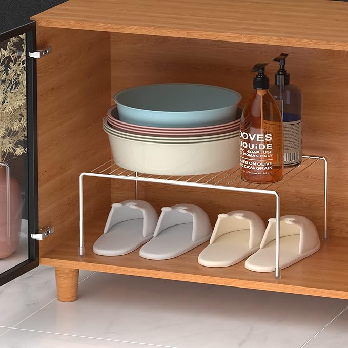 iPEGTOP Large (15.7 x 9.4 Inch) Kitchen Freezer Cabinet Organizer Shelf, Set of 4 Rustproof Metal Wire Shelves Spice Shelf Rack Cupboard Storage for Fridge Pantries Countertops Utensils, Chrome
