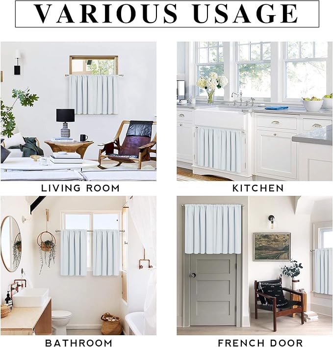 RYB HOME Kitchen Curtains Room Darkening Curtain Tiers Small Window Draperies for Nursery/Dining Room/Bathroom, 42 inch Wide x 36 inch Long, Grayish White, 2 Panels