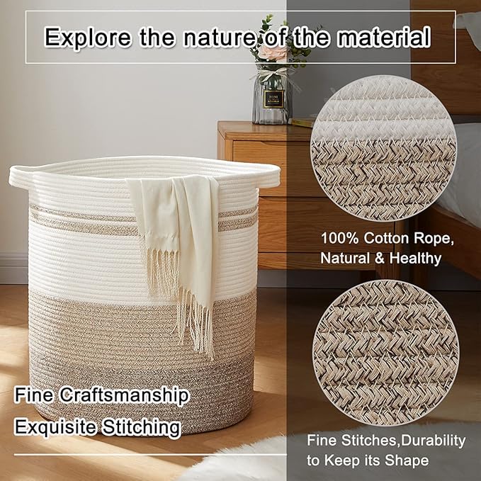 OIAHOMY 80L Laundry Baskets Hamper with Handles,Decorative Basket for Living room,Woven Storage Basket for Toys Bin,Pillows, Blankets,Clothes-20x18in-Gradient Yellow
