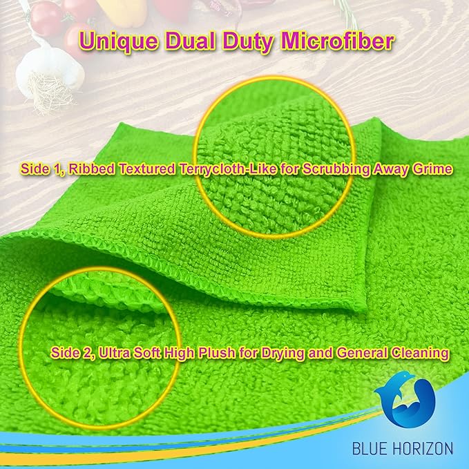 Blue Horizon Microfiber Cleaning Towels, 36-Pack Reusable Shop Towels, Ultra Soft Plush Wash-Cloths, Microfiber Detailing Cleaning Cloths for Car, Household and Commercial (Black, 16" x 16")