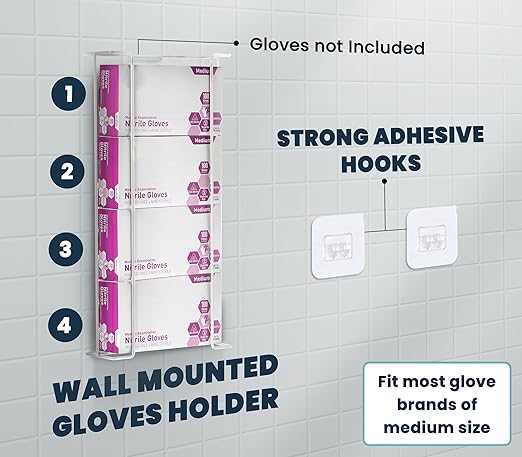 Alpine Glove Holder for Wall Mount - Latex Glove Holder Wire Glove Dispenser for Wall Disposable Glove Box & Tissue Box - Fits 4 Box (White)