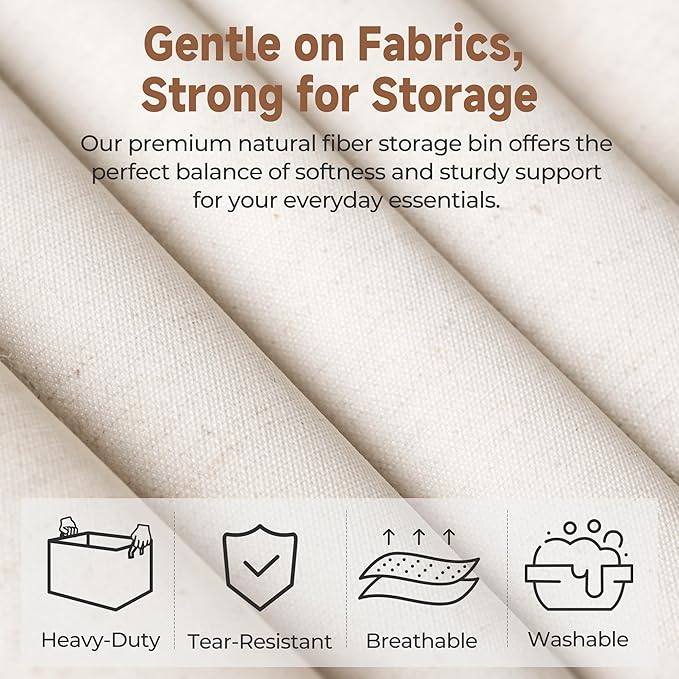 StorageWorks Storage Bins, Shelves Baskets for Organizing, Large Fabric Closet Organizers with Handles, Metal Frame, Beige（Cotton-linen）, 2-Pack