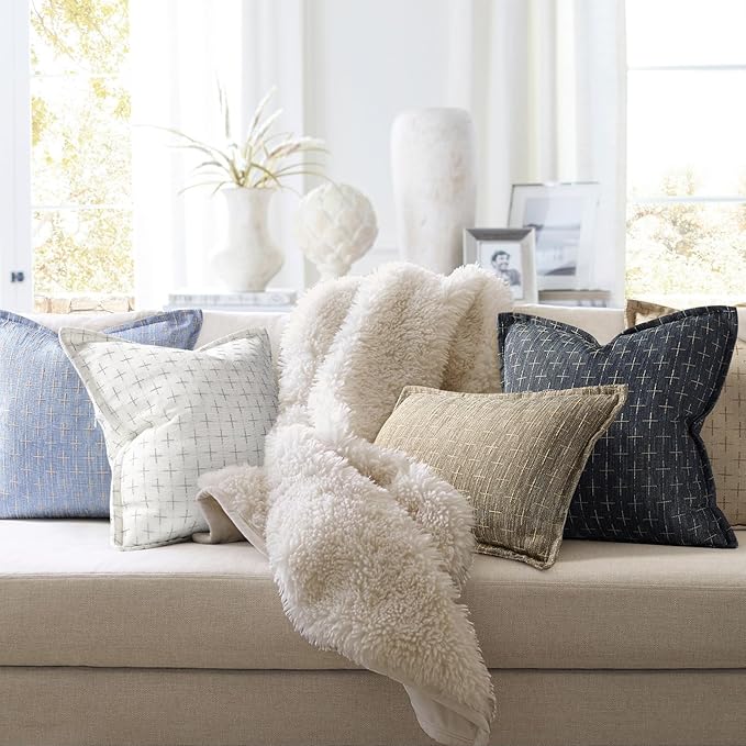 ZWJD Pillow Covers 20x20 Set of 2 Soft Polyester Textured Pillow Covers with Stylish Flange Edge Cozy Farmhouse Throw Pillows for Couch Bed Sofa Living Room