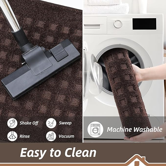 BEQHAUSE Waffle Door Mats Indoor 36"x60", Dog Mat for Muddy Paws Absorbent and Dirt Resist Floor Mats Non-Slip Washable Rugs for Entryway, Welcome Mat for Front Back Door, Muddy Wet Shoes, Dark Brown