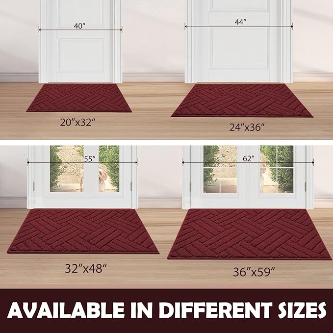 Door Mat Indoor Doormat, Entryway Rug Door Mats Non-Slip Rubber Backing, Low-Profile Entrance Rugs, Absorbent Resist Dirt Doormats Inside Floor Door mat for Entryway Red 24"x36"