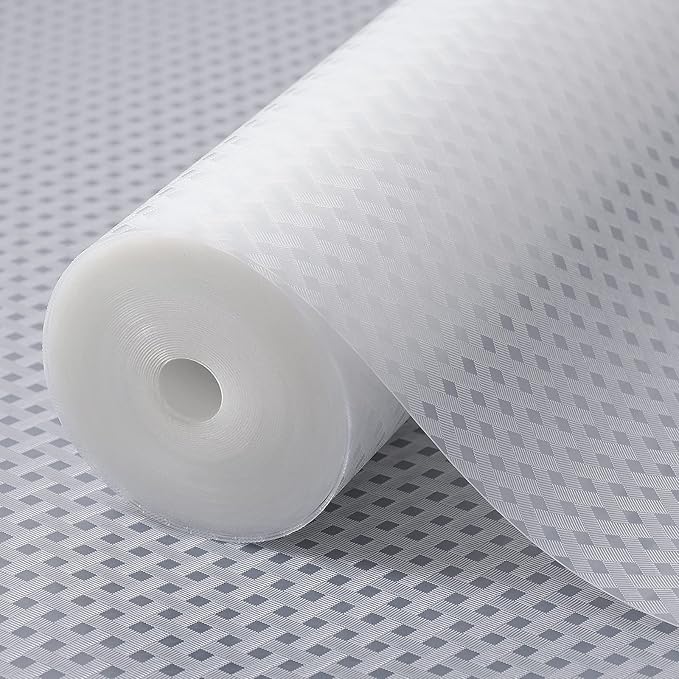 Shelf Liners for Kitchen Cabinets Refrigerator Liners Waterproof & Oil-Proof Kitchen Cupboard Liner Non-Slip Drawer Mats EVA Material Non Adhesive Fridge Liner for Shelves - Clear 11.8 x 236.2 Inch