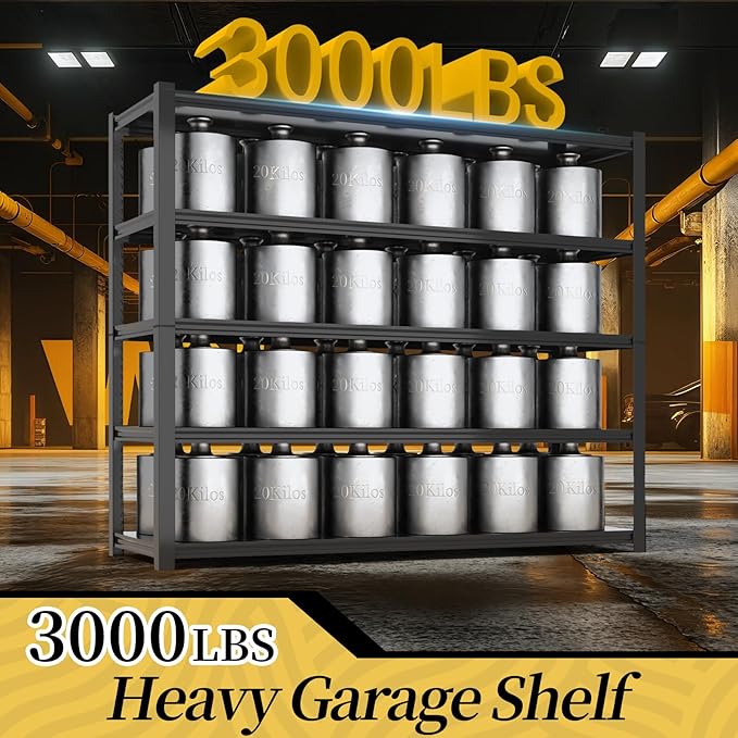 47.8" W Heavy Duty Garage Shelving 3000LBS Storage Shelves, Adjustable 5-Tier Storage Rack, Metal Shelves for Garage/Warehouse/Basement, 47.8" W x 19.8" D x 72" H, 2 Pack
