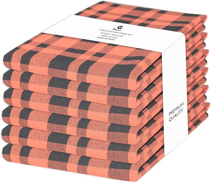 Kitchen Towels Set of 6 Halloween dish towels for kitchen 100% Cotton Orange Black Color Dish Cloths 20"x28" Multi-Purpose Kitchen Hand Towels Highly Absorbent Kitchen Towels with hanging Loop