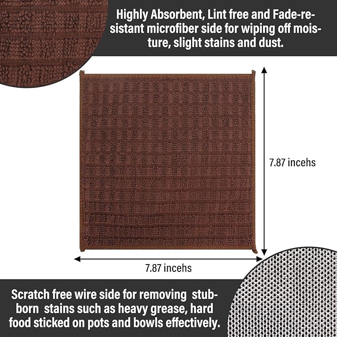 Dish Cloths for Washing Dishes 8 Pack Multipurpose Wire Miracle Cleaning Coths Non-Scratch Wire Dishwashing Rag Lint Free Microfiber Cleaning Cloth for Kitchen Windows (Brown)