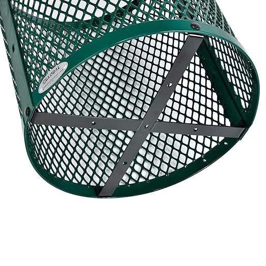 Global Industrial 36 Gallon Outdoor Steel Trash Can with Dome Lid, Plastic Liner and Anchor Kit Included, 23-1/2" Diameter x 40" H, Powder Coat Finish, Unassembled, Green