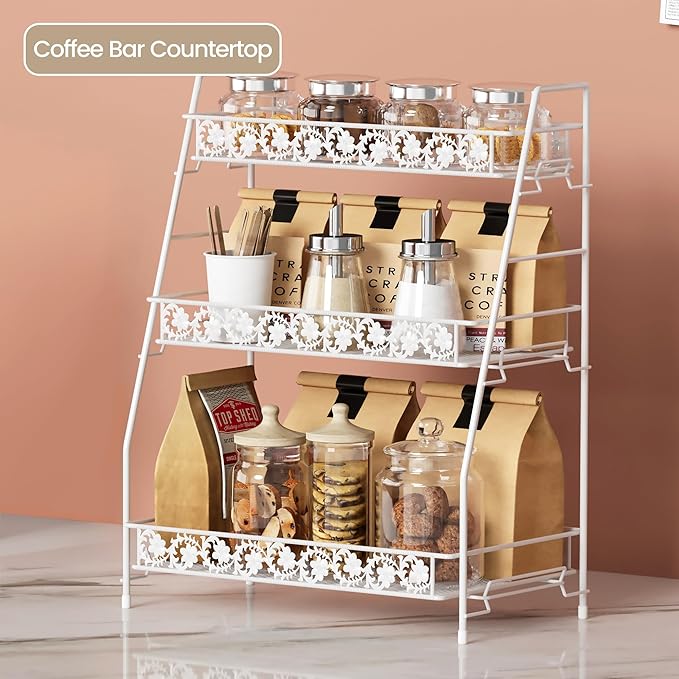 3-Tier Large Size Storage Rack,Counter Organiztion for Bathroom Countertop Organizer Shelf for Spice Racks for Kitchen/Sink/Bedroom/Living room/Office/Plant Rack with Two Metal Baskets