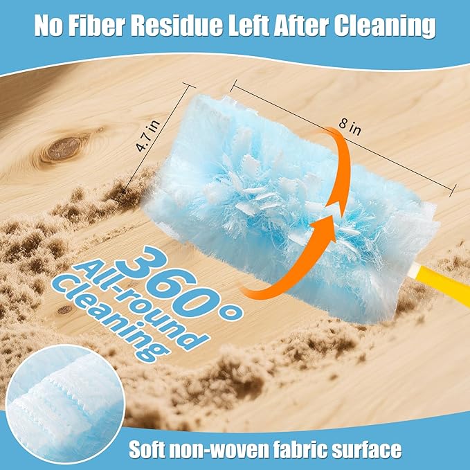 40 Count 360° Heavy Duty Duster Refills Compatible with Swiffer,Large Size-Extra Thick Disposable Electrostatic Duster Refill with 1 Retractable Handle(35-inch Length Fully expanded)
