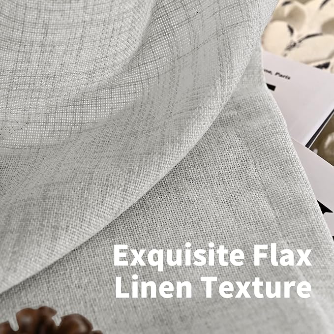 YoungsTex Light Grey Linen Curtains 80 Inch Length for Living Room, Light Filtering Semi Sheer Window Drapes Rod Pocket Back Tab Curtain for Bedroom Dining Office Farmhouse, 2 Panels, 52 X 80 Inch