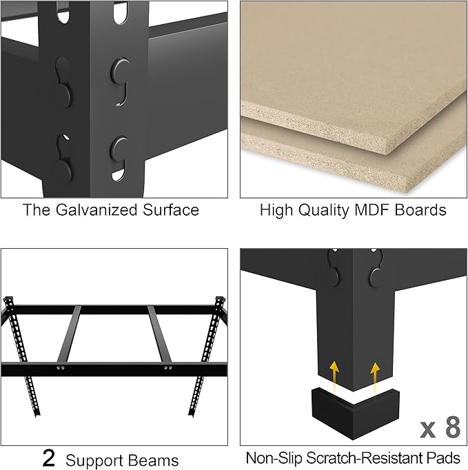 PrimeZone 4 Pack Storage Shelves 48" x 24" x 72", 5 Tier Adjustable Garage Storage Shelving, Heavy Duty Metal Storage Utility Rack Shelf Unit for Warehouse Pantry Closet Kitchen, Black