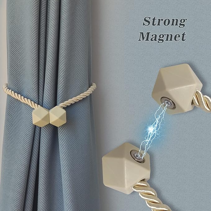 Hion Magnetic Curtain Tiebacks White 6 Pack, Curtain Tiebacks Buckles Holdbacks Holders Hooks Clip for Home Bedroom Office Decorative Thick or Thin Curtain