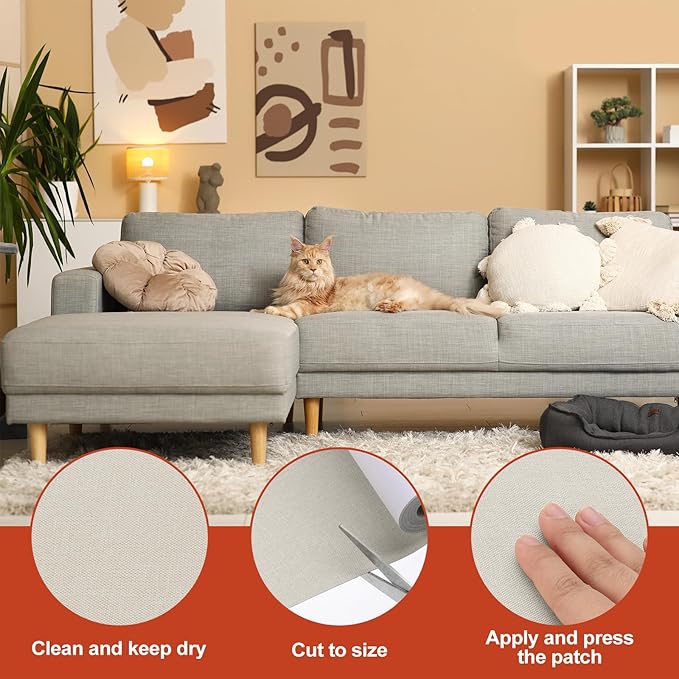 PATIKIL 70x6.2 Inch Linen Repair Tape, Repair Fabric Patch Self Adhesive Couch Patch Line Repair Patch for Furniture Sofa Car Seats Office Chairs, Khaki