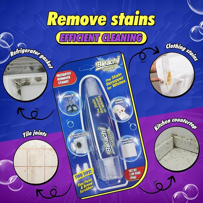 Bleach Pen For Clothing, Bleach Pen, Stain Remover Pen, Clothing Bleached DIY design, Travel Accessories, Lnstantly Remove Stains, Pearl white (1.89 Fl Oz (Pack of 1), Lemon)