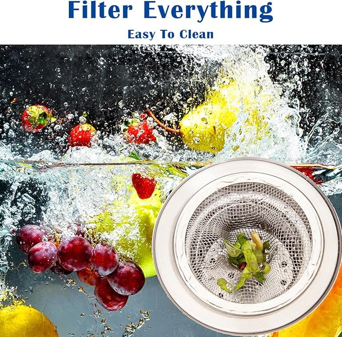 50 pcs Heavy Duty Stainless Steel Slop Basket Filter Trap, 2.75" Top / 1" Mesh Metal Sink Strainer,Perfect for Kitchen Sink/Bathroom Bathtub Wash Basin Floor Drain Balcony Drain Hole
