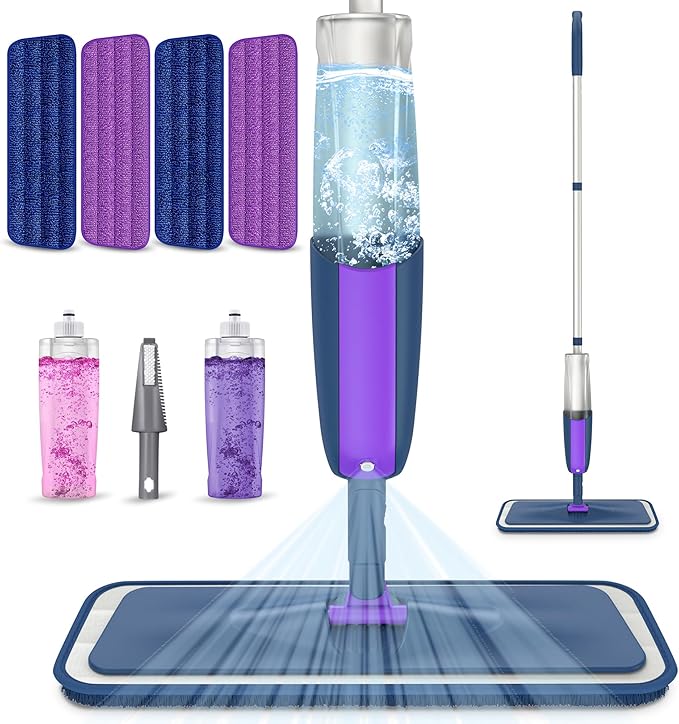 Spray Mops for Hardwood Floor Cleaning- MEXERRIS Microfiber Wet Jet Mops with 2 Bottles 4 Reusable Washable Pads Refills Fit for Swiffer PowerMop Dry Dust for Laminate Tile Wood Floors