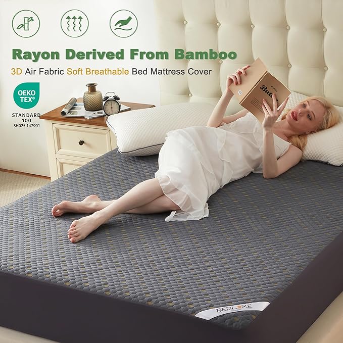 Waterproof Mattress Protector, King Size Mattress Pad Fitted 6"-18" Deep Pocket, 3D Air Fabric Breathable Bed Mattress Cover Noiseless Washable for Home, Bedroom, Hotel(Carbon Gray)