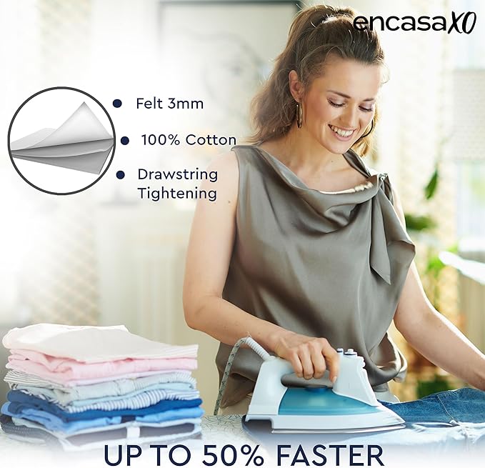 Encasa XO Ironing Board Cover and Pad 49"x18" - Thick 3mm Felt Padding, Drawstring Tightening & Lock, Easy Fit, Scorch & Stain Resistant, Fits Wide Ironing Board - Peach Tiles