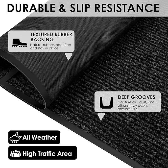 2′ x 2′ Front Door Mat Indoor Outdoor Entrance, Commercial Floor Mat Heavy Duty Dirt Trapper Entryway Doormat, Custom Size Non Slip Rubber Backing Welcome mat, Door Mat for High Traffic Area