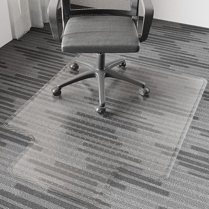 Chair Mat for Carpet, 36" x 48" Easy Glide Desk Chair Mat for Carpeted Floors, Beveled Edge Vinyl Mat with Grips, Heavy Duty Carpet Protector for Home Office, Clear(with Lip)
