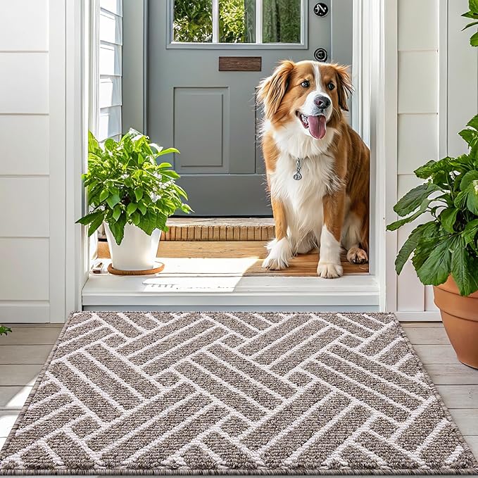 OLANLY Indoor Door Mat, 32x20 Inch, Dirt Resistant and Absorbent, Non-Slip Rubber Backing Floor Mats, Easy Clean Low-Profile Doormat for Entryway, Front Door, and Inside Entrance, Khaki