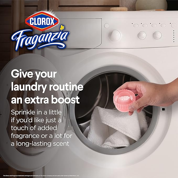 Clorox Fraganzia Laundry Scent Booster Crystals in Rose Scent - Scented In-Wash Freshener Beads for Fresh, Clean, Great Smelling Clothes and Linens, 18 Oz - 2 Pack
