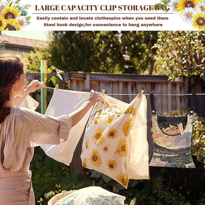 All-Weather Clothespin Holder Bag - Bennecourt, Soleil Couchant Durable Outdoor Storage Solution for Clothes Pins - Features Windproof Design & Secure Snap Closure - 14.5"x12" Size