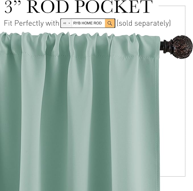 RYB HOME Dorm Curtains Room Darkening, 45 inch Length Privacy Window Treatment Thermal Insulated Covers for Shortage Room Studio Nursery, W29 x L45 inch, 2 Panels, Aqua