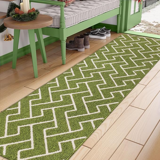 hicorfe Indoor Doormat,Front Back Door Mat Rubber Backing Non Slip Door Mats 20"x59" Absorbent Resist Dirt Entrance Doormat Inside Floor Mats for Entryway Washable Low-Profile(Sage Green)