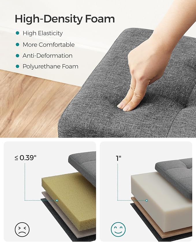 SONGMICS Storage Ottoman Bench, Foldable Foot Rest with Legs, 15 x 43 x 15.7 Inches, End of Bed Bench, Storage Chest, Load up to 660 lb, for Living Room, Bedroom, Entryway, Slate Gray ULSF018G01