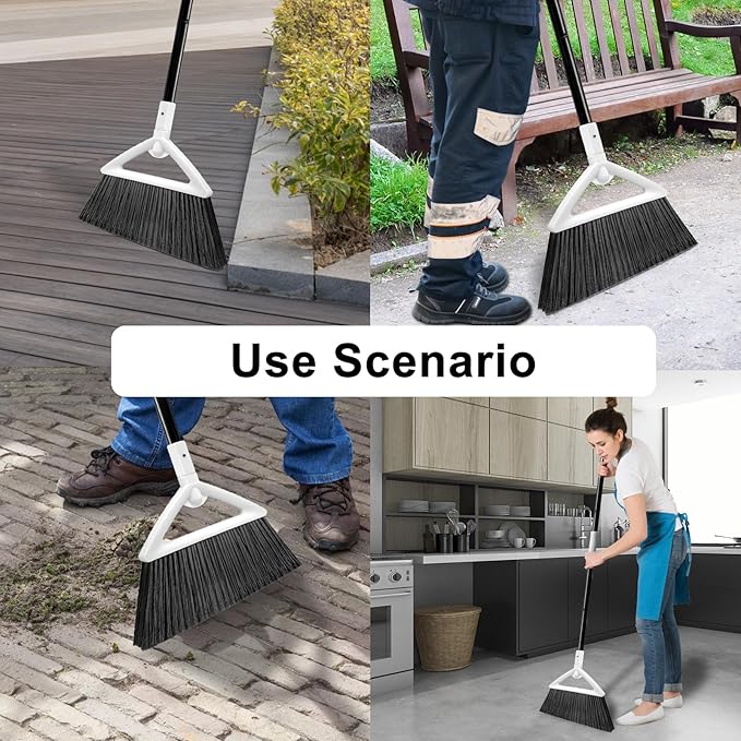 4 Pack Outdoor Indoor Broom, Brooms for Sweeeping Indoor, Heavy-Duty Kitchen Broom with Long Pole, Angle Broom White for Garages Restaurant Courtyard Office Slidewalk Lobby Sweep Dust