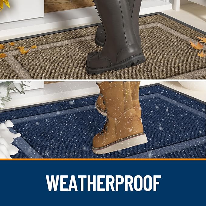 OLANLY Front Door Mat Indoor Outdoor Entrance, Waterproof All-Season, All-Weather Doormat, Sturdy Natural Rubber, Fade Resistant, Low Profile, Easy Clean Patio Porch Entryway Mat, 47x17, Light Brown