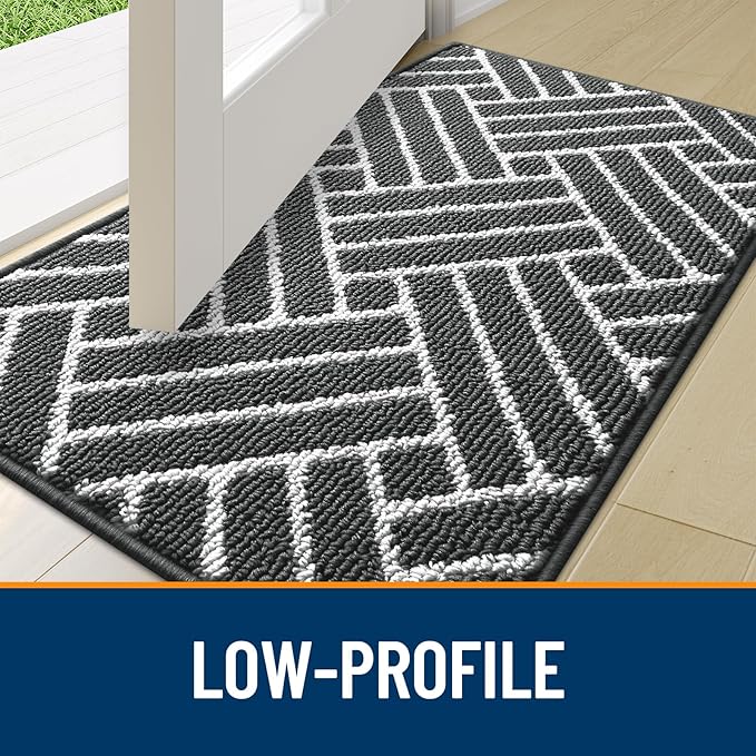 OLANLY Indoor Door Mat, 32x20 Inch, Dirt Resistant and Absorbent, Non-Slip Rubber Backing Floor Mats, Easy Clean Low-Profile Doormat for Entryway, Front Door, and Inside Entrance, Charcoal