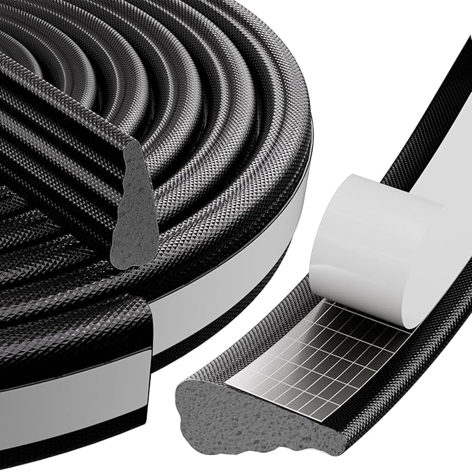 196" Wedge Weather Stripping Door Seal Strip for Door Frame & Window,Self Adhesive Window Insulation Draft Stopper Seal for Winter,Gray Foam Door Gap Filler for Soundproofing Light Blocker,Black