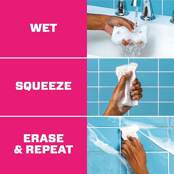 Mr. Clean Magic Eraser Sponge, Bathroom Cleaner, Shower Cleaner, Tub Cleaner, Soap Scum Remover, Bathroom Cleaning Supplies, Dawn Cleaning Power with Febreze Lavender Scent, Ultra Bath, 5ct