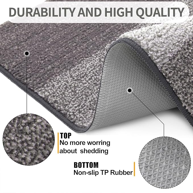 Kitinjoy Indoor Outdoor Door Mat, 48x30 Non-Slip Absorbent Dirt Trapper, Low-Profile Washable Inside Entrance Front Floor Mat, Sturdy Soft Entry Doormats for Entryway, Light Grey